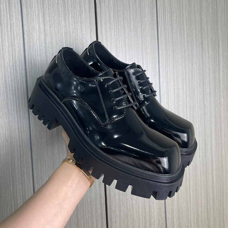 Men's Series Square Toe Platform Height Increasing Derby British Style Men's Casual Leather Shoes
