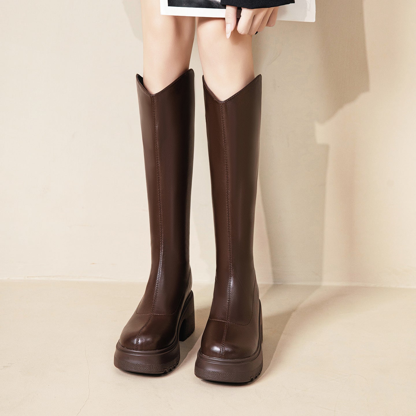 Women's Thigh Autumn Small Height Increased Thick Women's Leather Boots