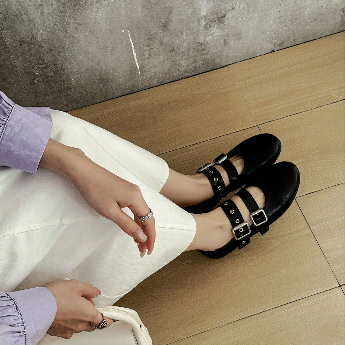Women's Mary Jane Vintage Belt Buckle Flat Women's Fashion Shoes