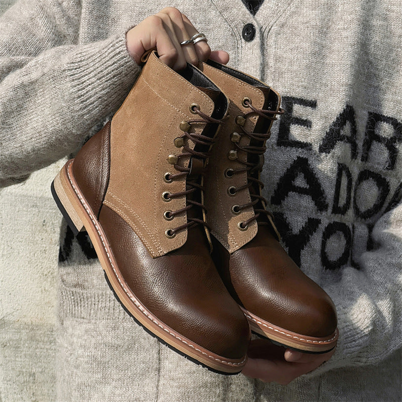 British Retro Platform Drawstring Patchwork Worker Boots