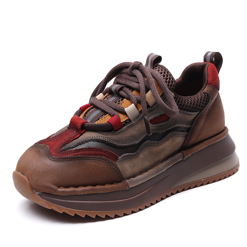 Women's Layer Cowhide Wedge Dad Comfortable Soft Sports Casual Shoes