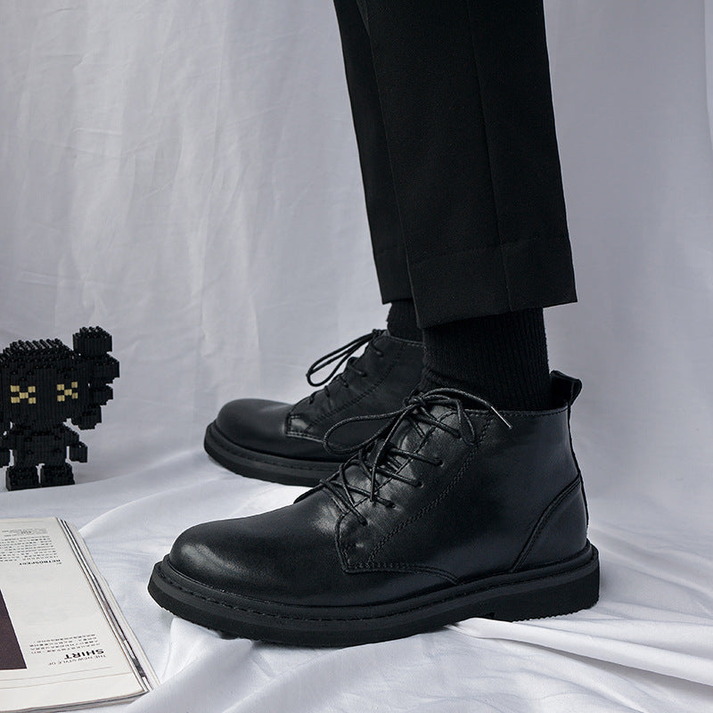 Men's Lightly Mature Black Short Genuine Made Korean Leather Shoes