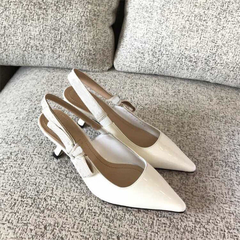 Women's Letters Ribbon Bow Closed Toe French Style Cat Pointed High Heeled Sandals