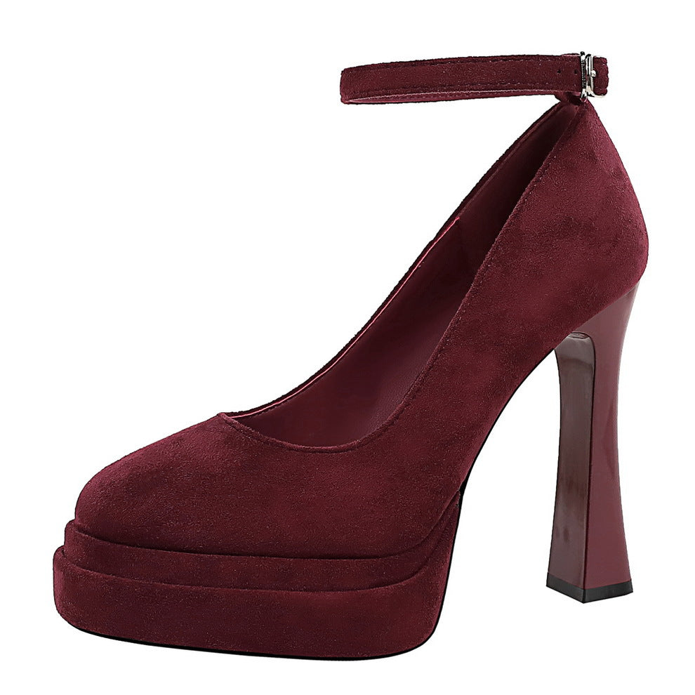 Women's Round Toe Super High Thick Solid Color Pumps Waterproof Platform Men's Shoes