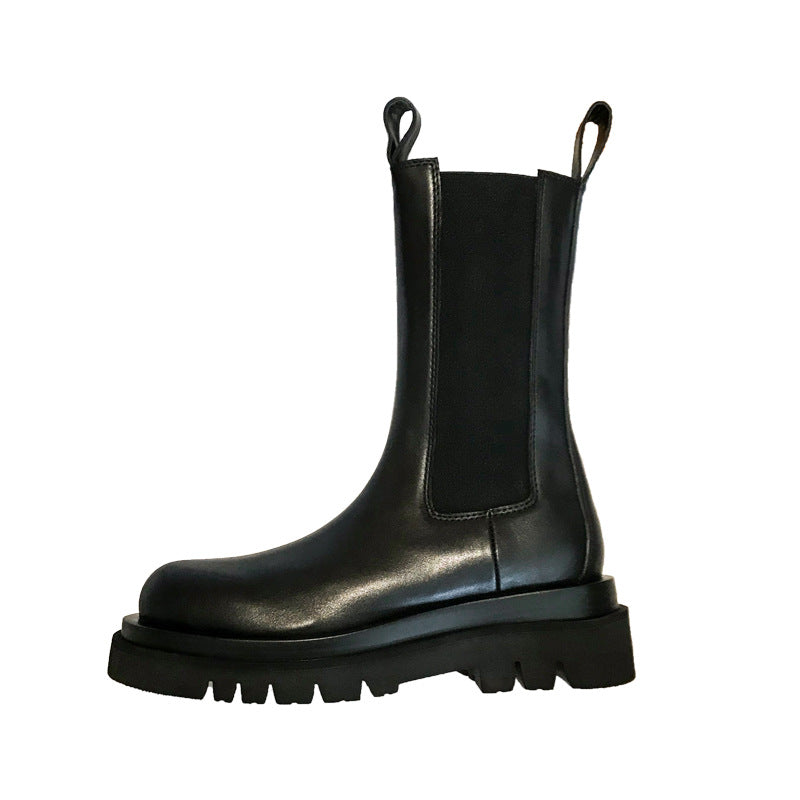 Women's Middle Platform Martin Smoke Pipe British Style Women's Leather Boots