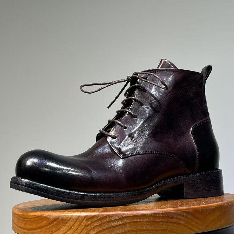 Men's Retro Washed Horse British Style Round Toe Platform Men's Martin Boots