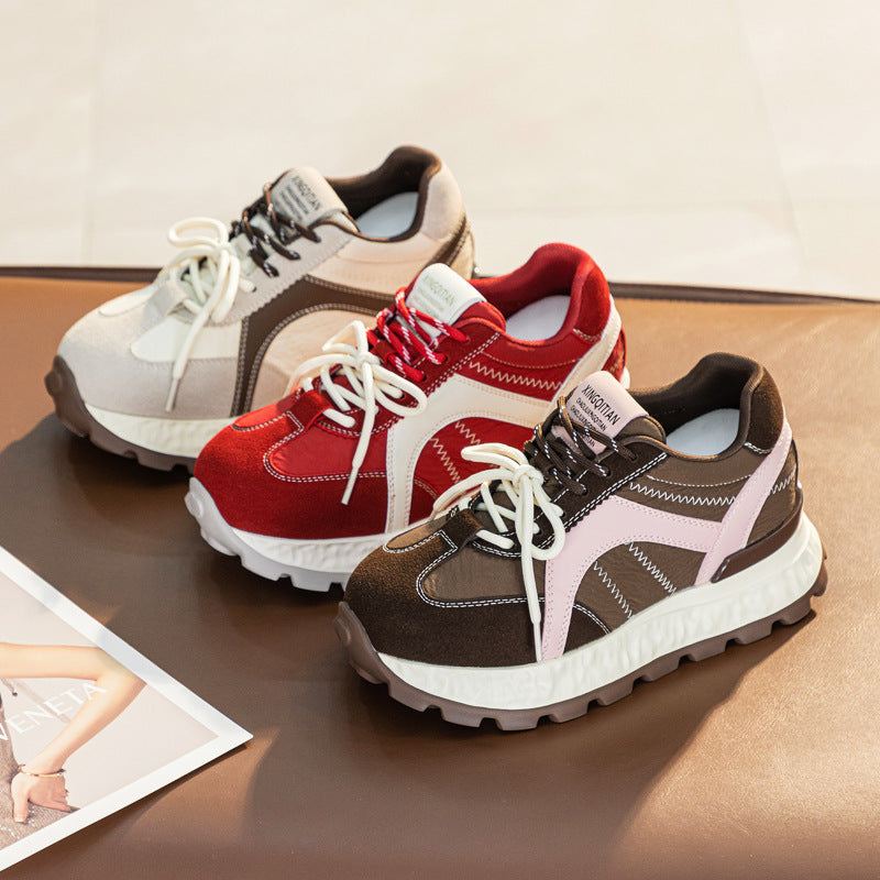Women's Waterproof Platform Fashion Round Toe Wedge Height Increasing Casual Shoes
