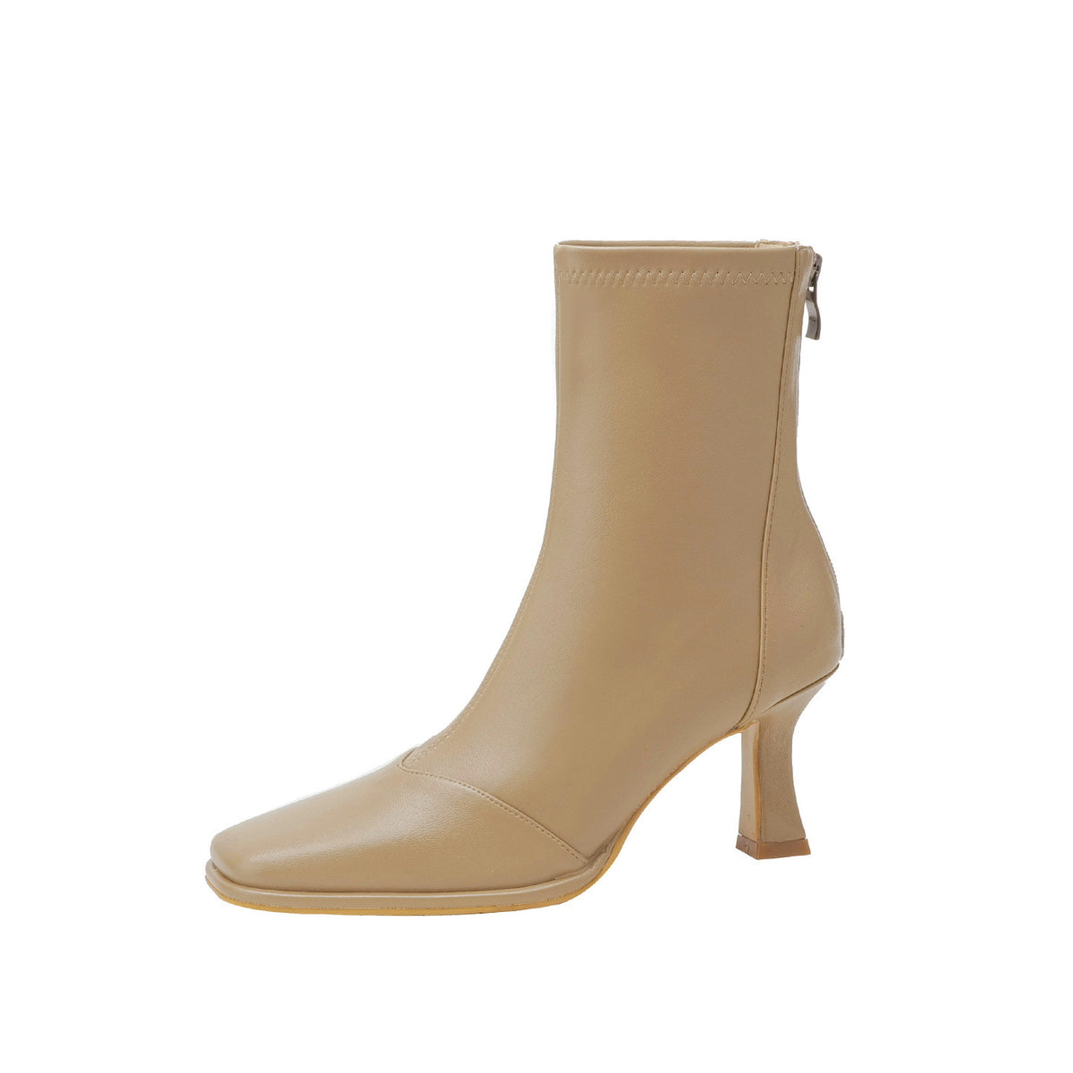 Women's Style High Stiletto Square Toe Back Zipper Graceful Fashionable Slimming Women's Leather Boots