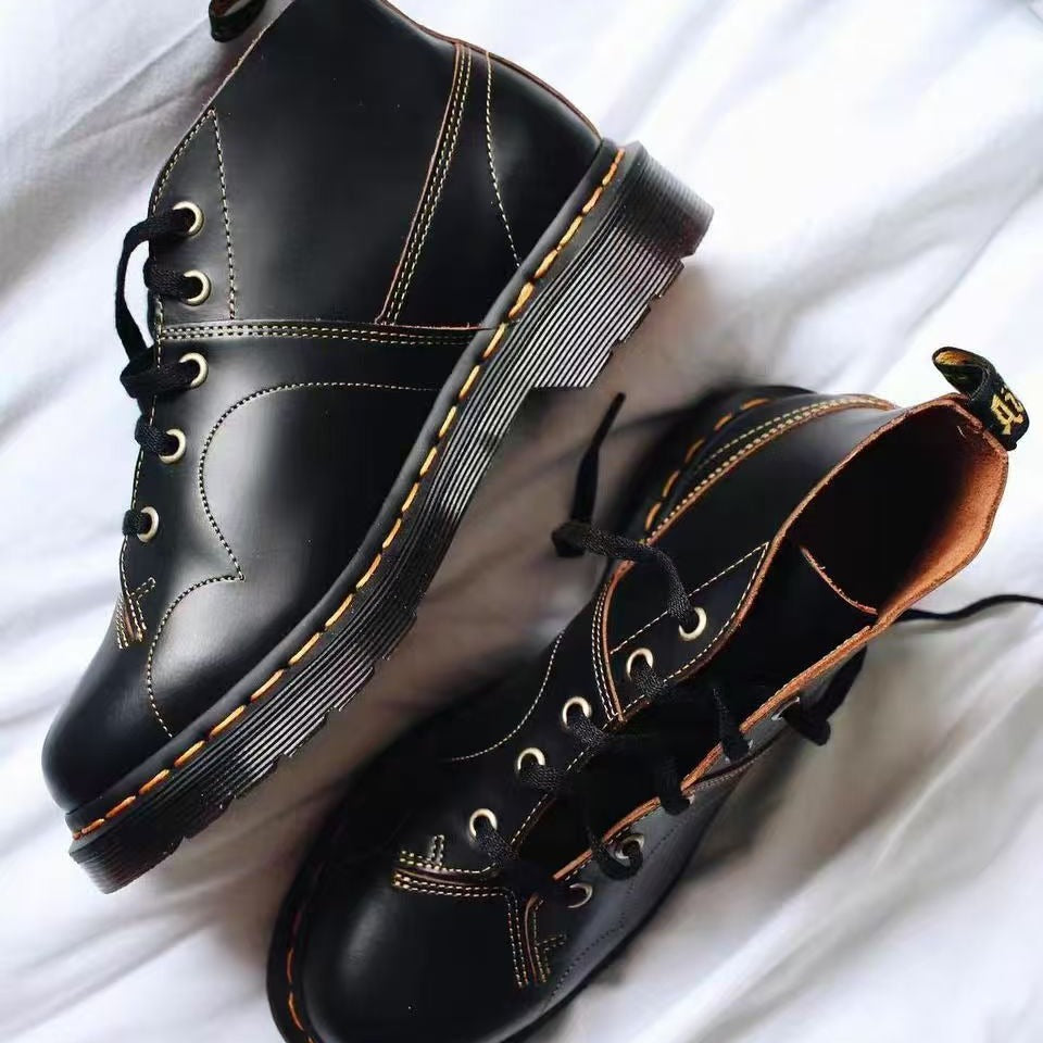 Women's & Men's Face Martin For British Short Round Women's Leather Boots