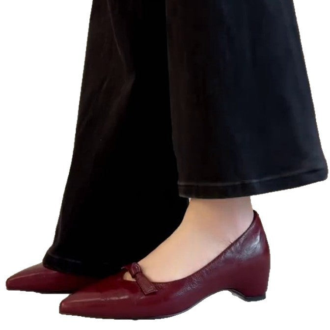 Women's Version Pointed Toe Pumps Versatile Workplace Commuter Black Retro Chunky Heels