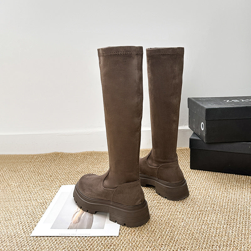 Women's Small High Leg Below The Knee British Style Back Boots