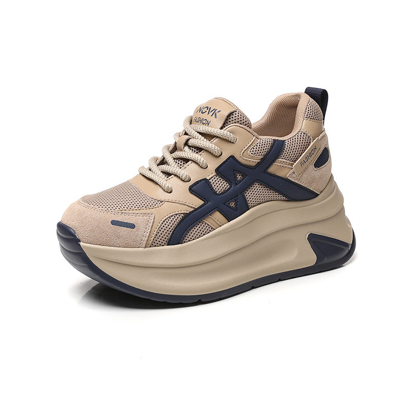 Women's Increasing Insole Mesh Platform Dad Lace Color Block Surface Small Women's Sports Shoes