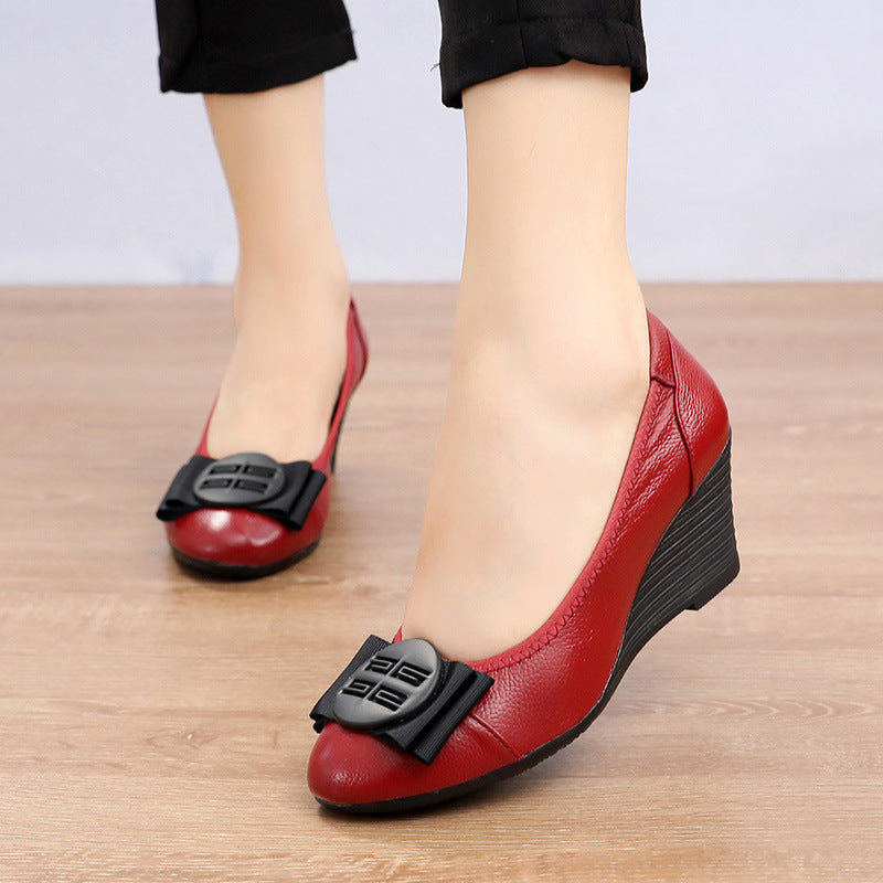 Women's Simple Wedge Soft Bottom Top Layer Women's Fashion Shoes