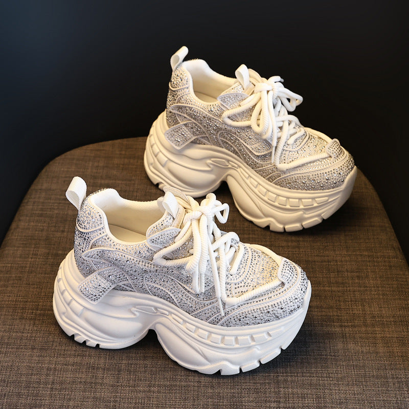 Women's Height Increasing Insole Rhinestone Dad Autumn Sports Casual Shoes