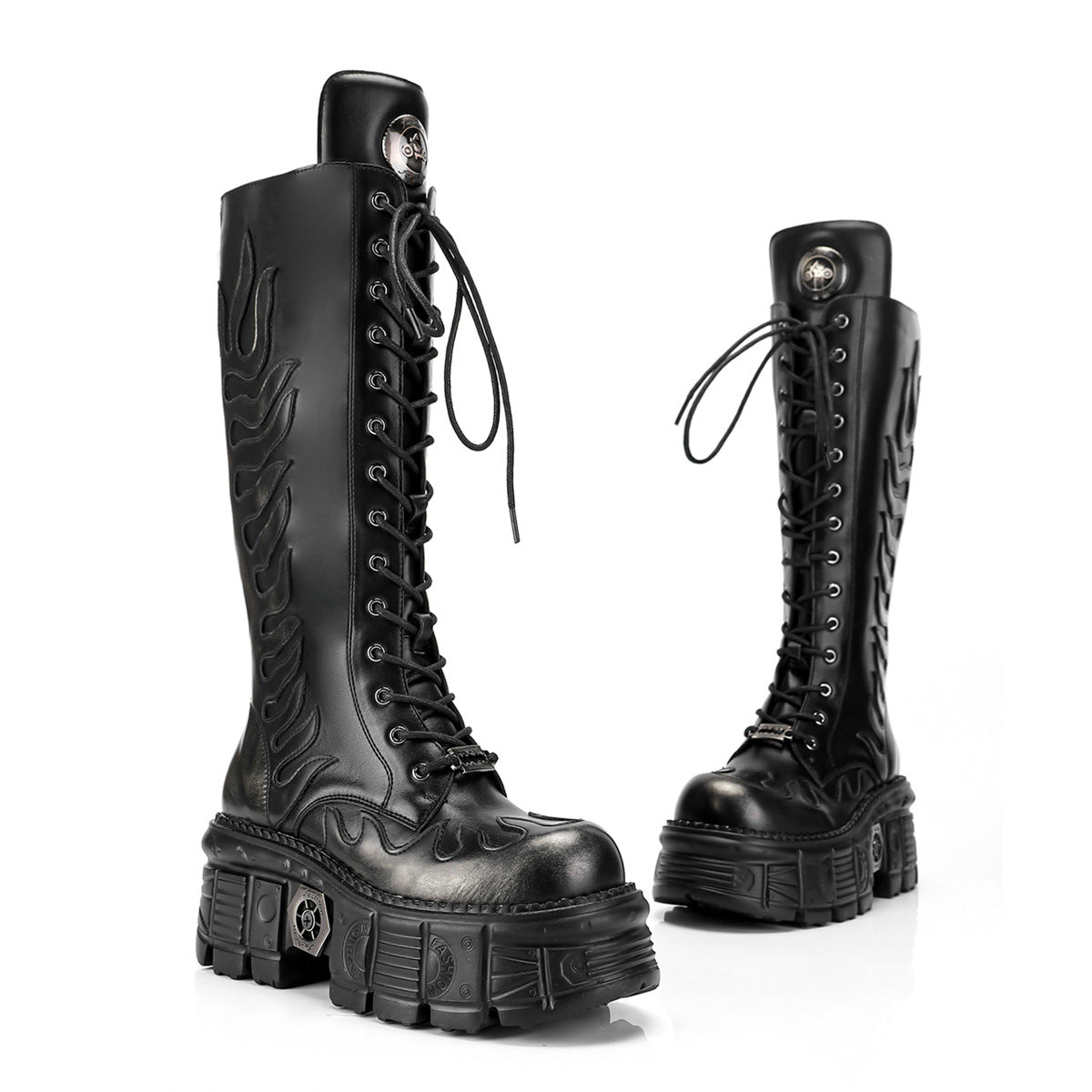 Thick Bottom Punk Black Flame Personality Tide Women's Leather Boots