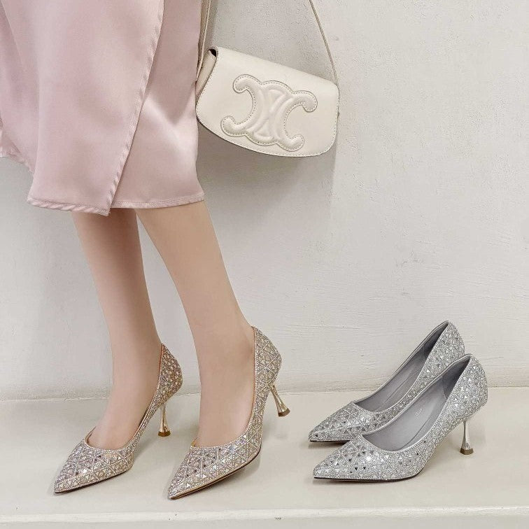 Women's Spring Banquet Dress Sparkling Full Rhinestone Tip In Sier High Women's Fashion Shoes