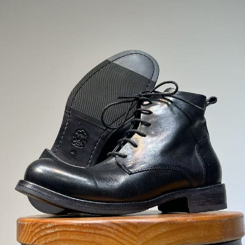 Men's Retro Washed Horse British Style Round Toe Platform Men's Martin Boots