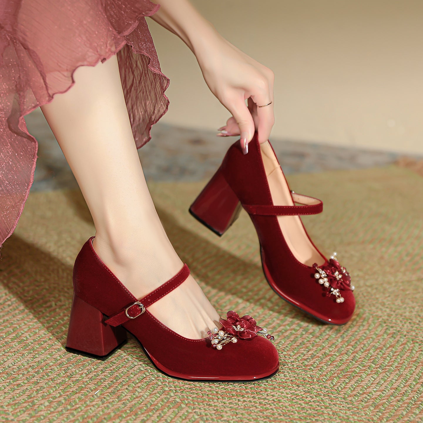 Women's Jane High Red Wedding Small Bride Bridesmaid Thick Large Size Women's Fashion Shoes