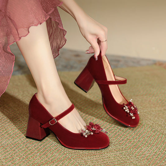 Women's Jane High Red Wedding Small Bride Bridesmaid Thick Large Size Women's Fashion Shoes