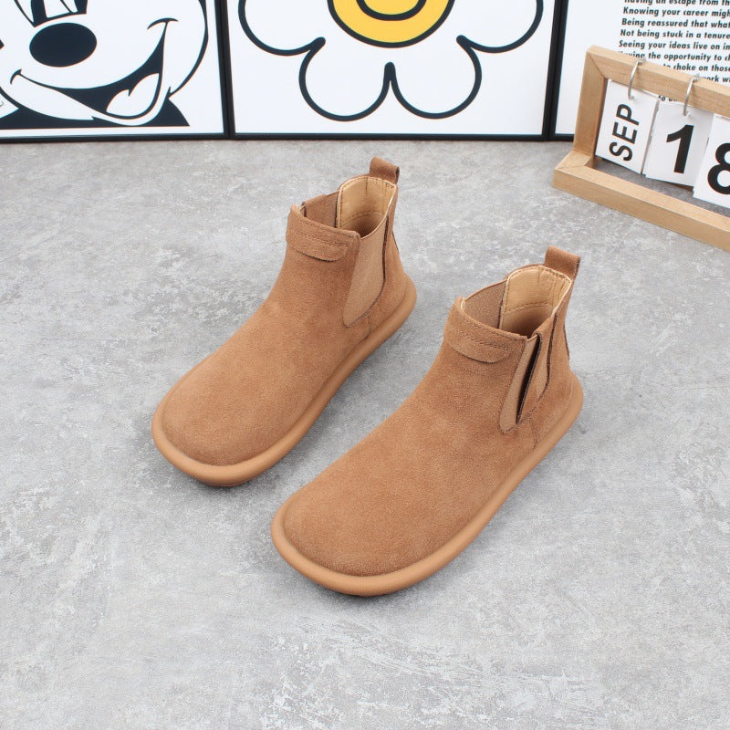 Women's Korean Style Genuine Flat Round Toe Women's Leather Boots