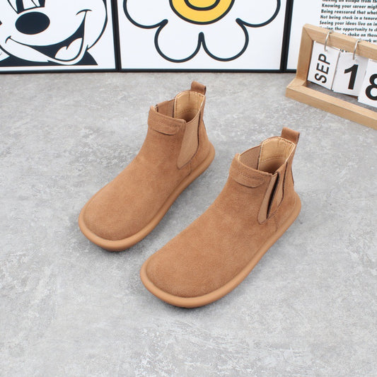 Women's Korean Style Genuine Flat Round Toe Women's Leather Boots