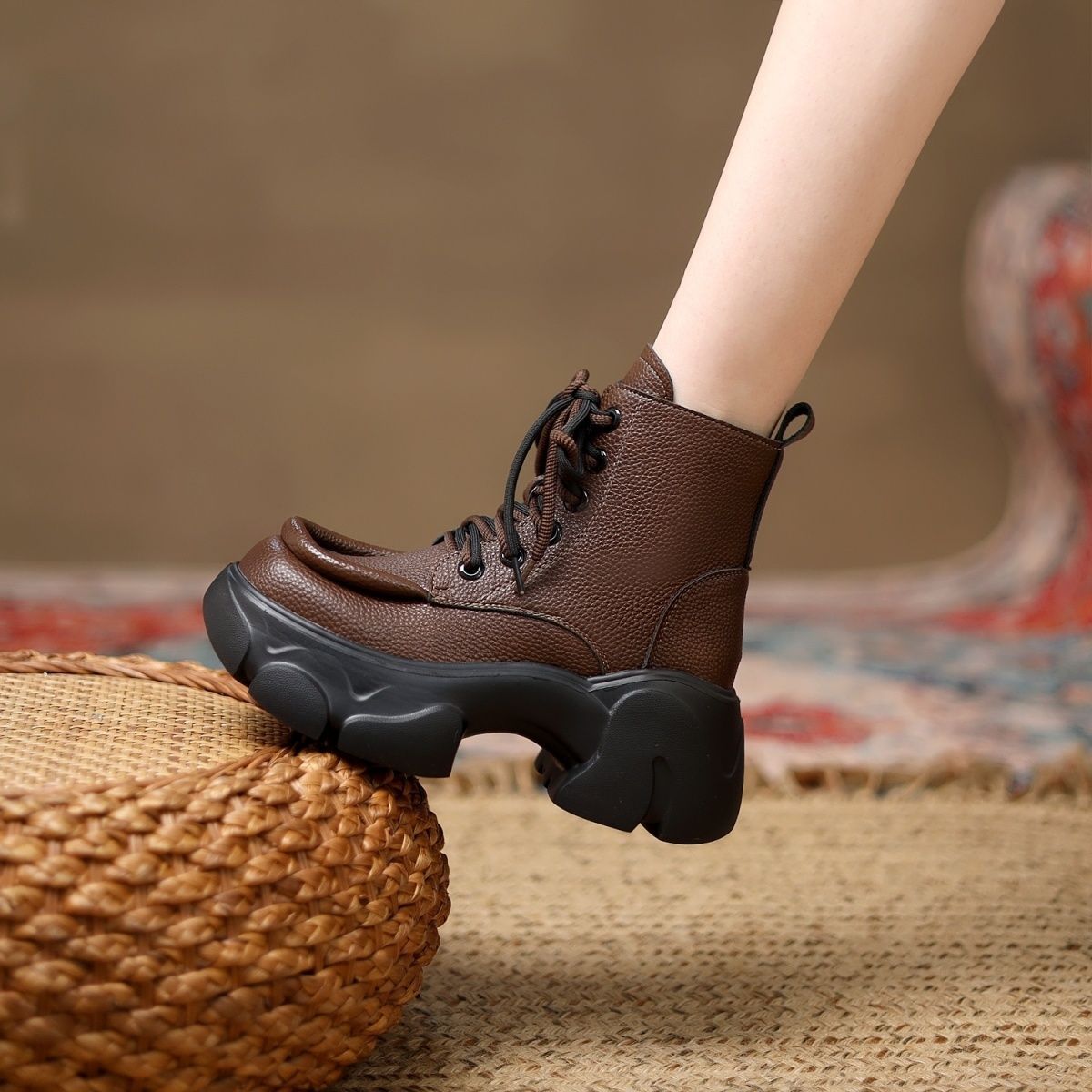 Women's Genuine Fashion Martin Elevator British Thick-soled Small Warm Women's Leather Boots