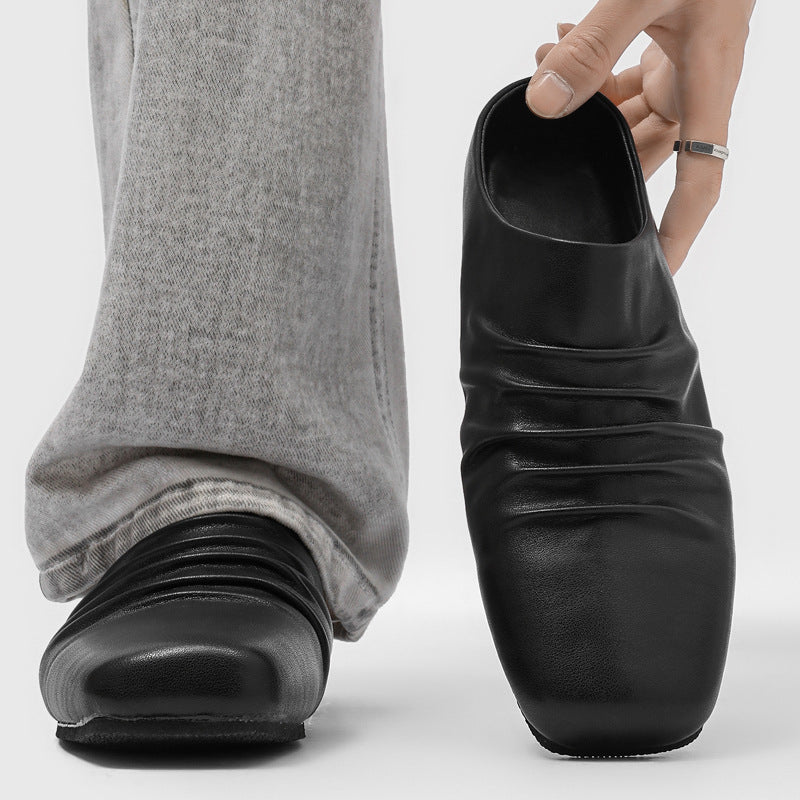 Toe Flat Bottom Commuting Derby Slip-on Soft Pleated Ballet Men's Casual Leather Shoes