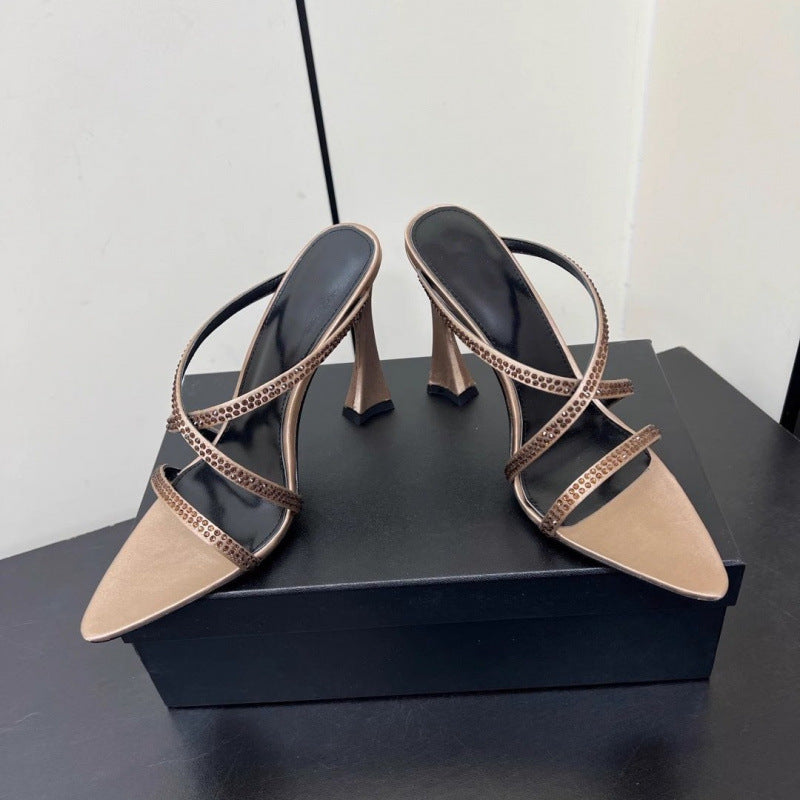 Women's Black High Summer Super Hot Rhinestone Sexy Beautiful Women's Fashion Shoes