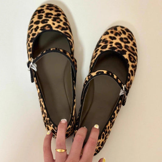 Women's Cowhide Version Super Soft Bottom Genuine Leopard Print Mary Women's Fashion Shoes