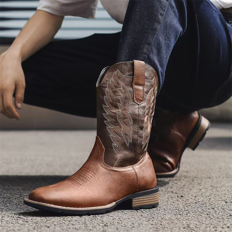 Men's Tall Worker Embroidery Western Cowboy Fashion Haulage Motor Plus Boots