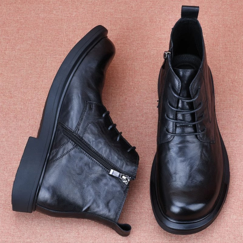 Men's First Layer Cowhide Spring Fashion Trendy Round Men's Martin Boots