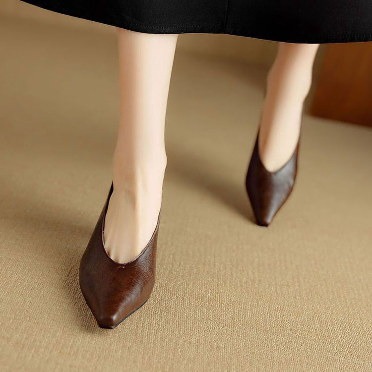 Women's Mouth Pumps Cowhide Solid Color Simple Women's Fashion Shoes