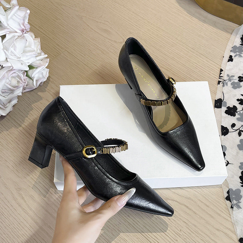 Women's French Retro Chain Strap Square Head Women's Fashion Shoes