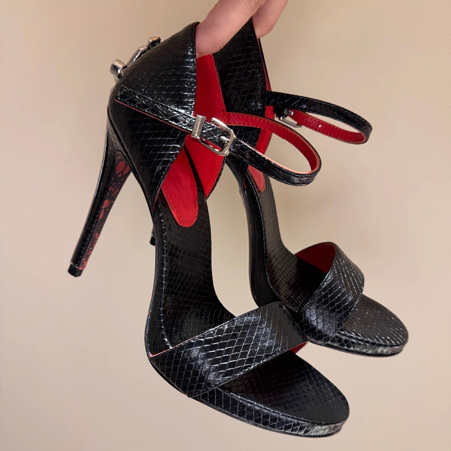 Women's Summer Open Toe Printed With Red Bottom Sword Platform High Heeled Sandals