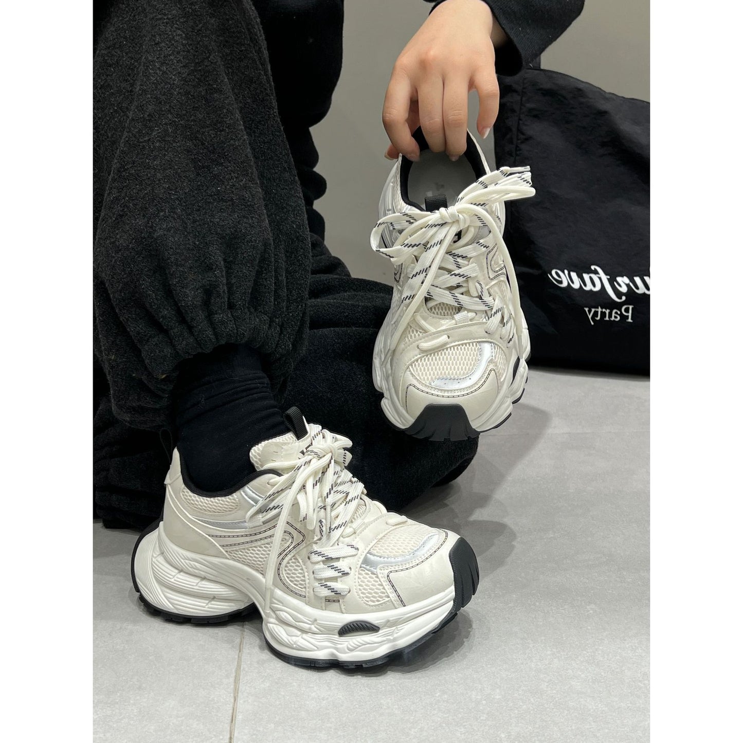 Women's Clunky Spring Mesh Stitching Breathable Lightweight Casual Shoes