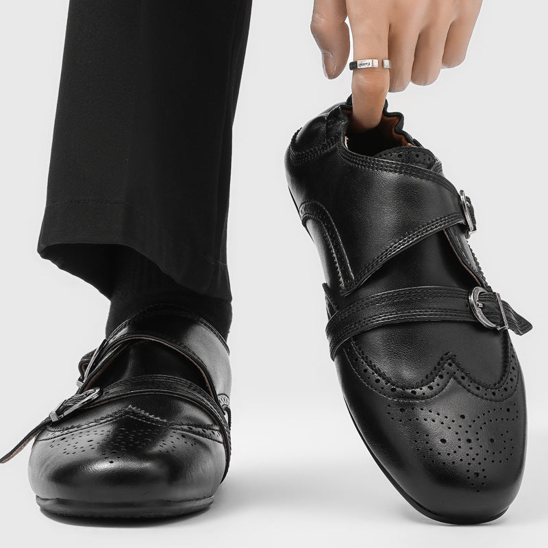 Men's Spring Round Toe Buckle Flat Brogue Nude Men's Shoes