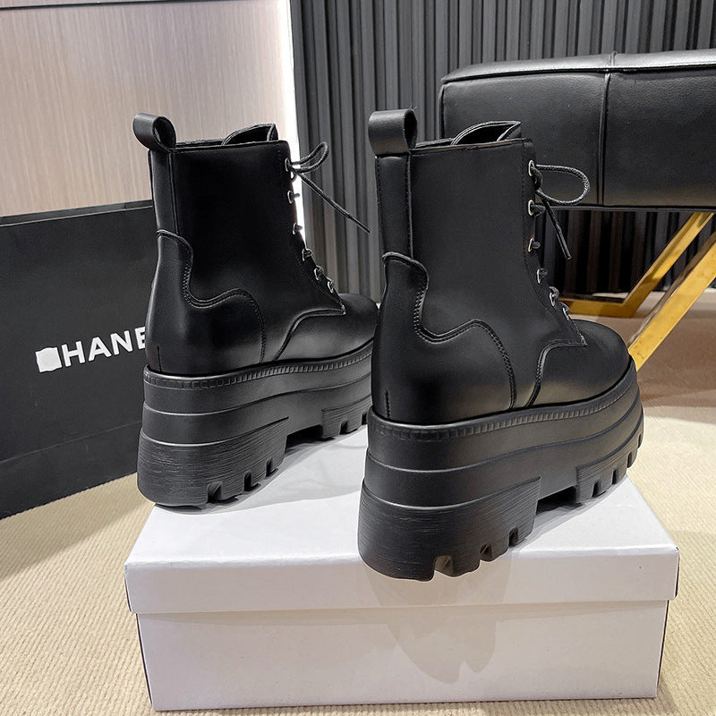 Women's Plus Size Martin Front Platform High-heeled With Short Women's Leather Boots