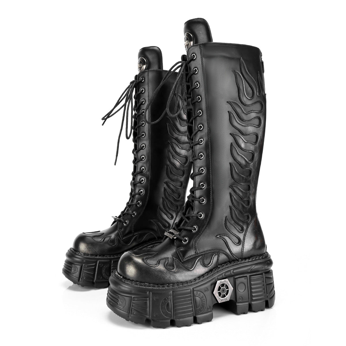 Thick Bottom Punk Black Flame Personality Tide Women's Leather Boots