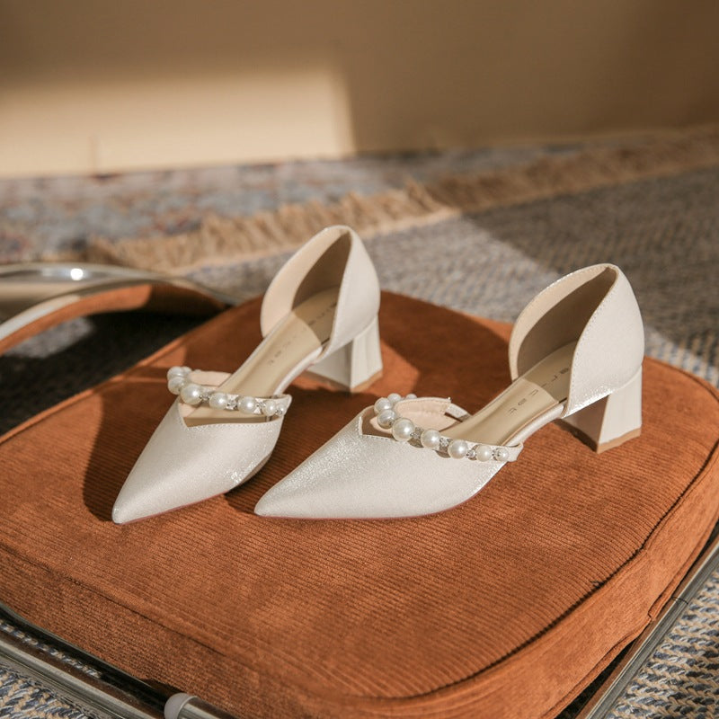 Women's Sheepskin Pointed Toe Mary Jane Summer Heels