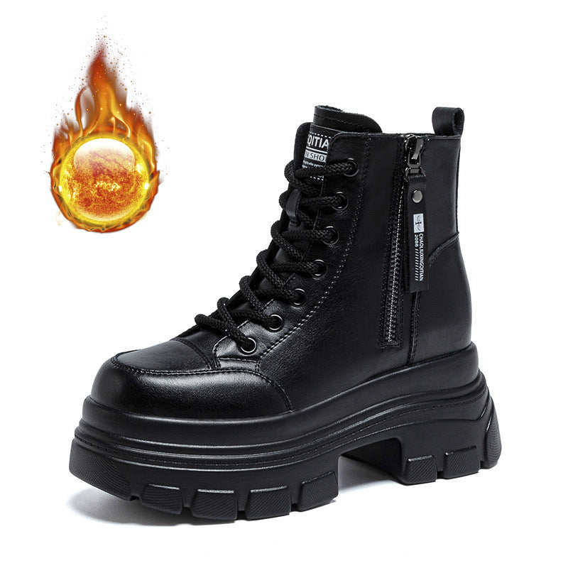 Women's Female British Style Autumn Small Winter Plus Veet Ankle Women's Leather Boots