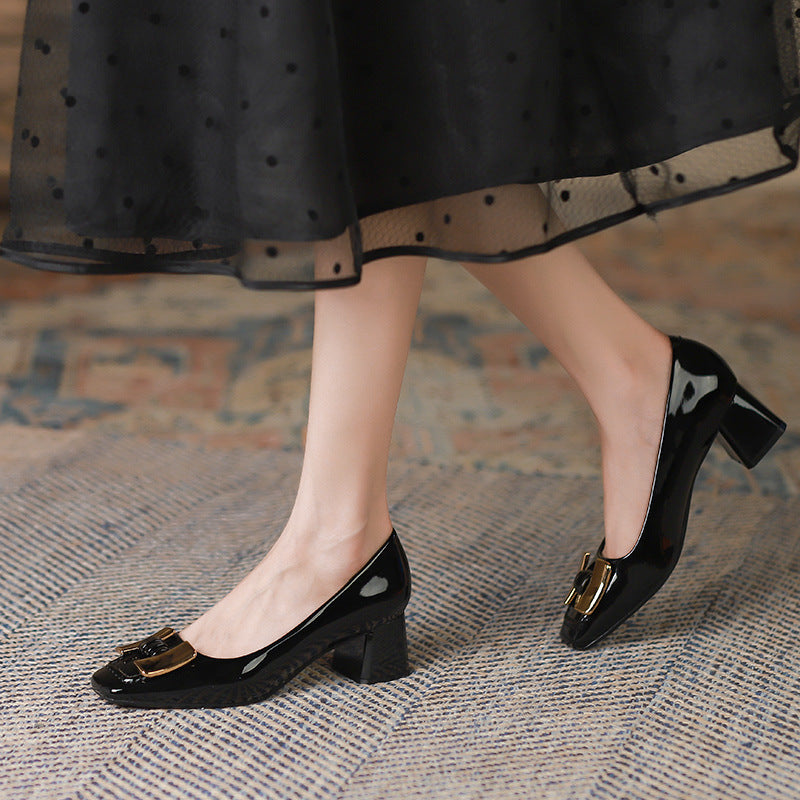 Women's Chunky Mary Jane Kitten Metal Buckle Women's Fashion Shoes