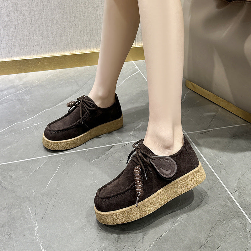 Women's & Men's Platform Muffin Kangaroo Round Toe British Leather Shoes