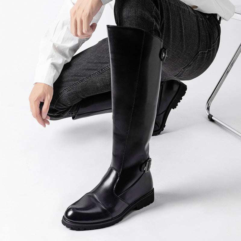 Men's High Retro Long Martin Zipper British Motorcycle Cowboy Knight Style Men's Leather Boots