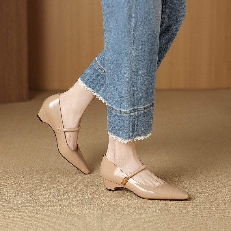 Women's Chunky Mary Jane Spring Authentic Square Toe Comfortable Heels