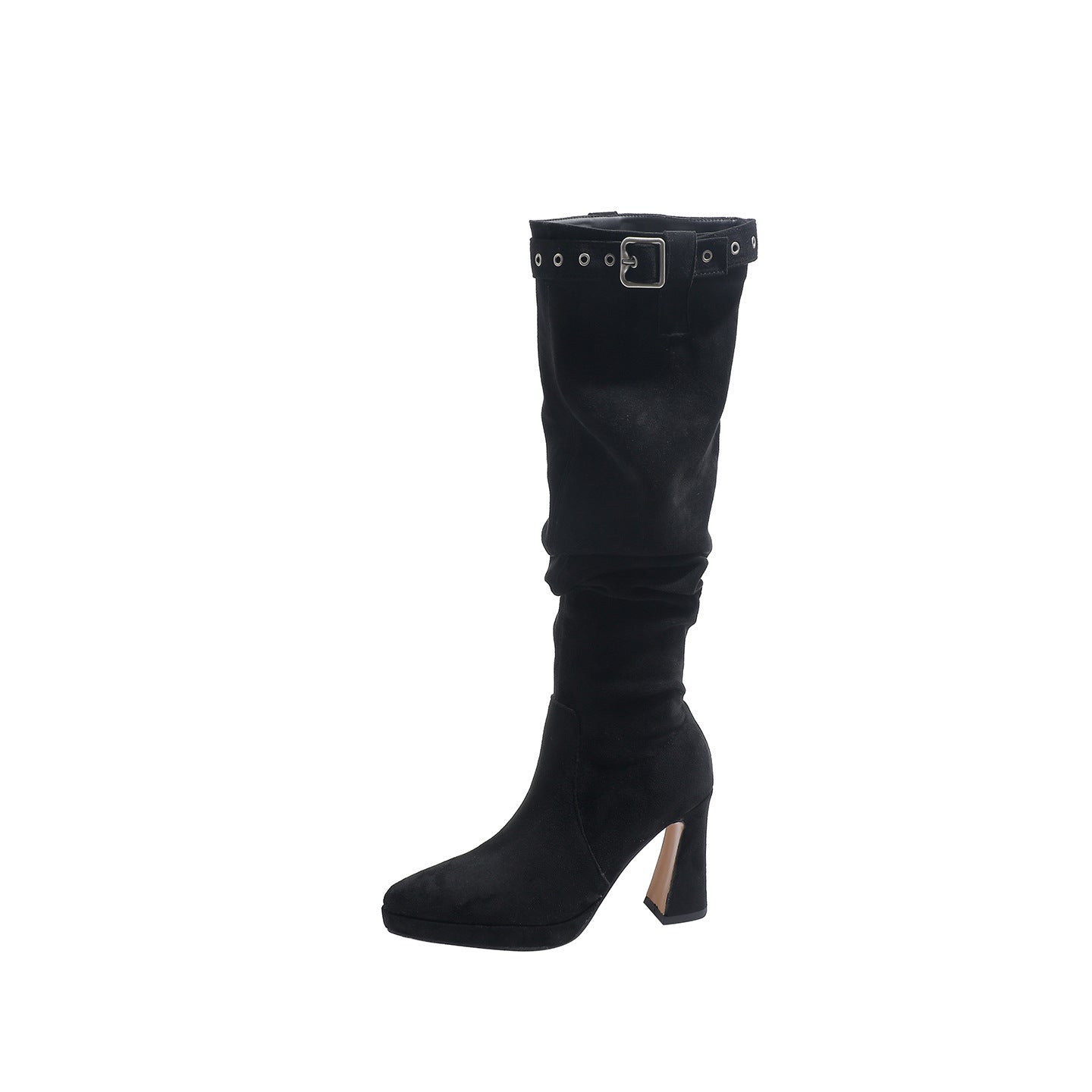 Women's Buckle Pointed Toe Pile Style Female Temperament Chunky Waterproof Platform Women's Leather Boots