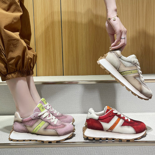 Women's Summer Color Matching Cortez Cowhide Platform Mesh Women's Sports Shoes