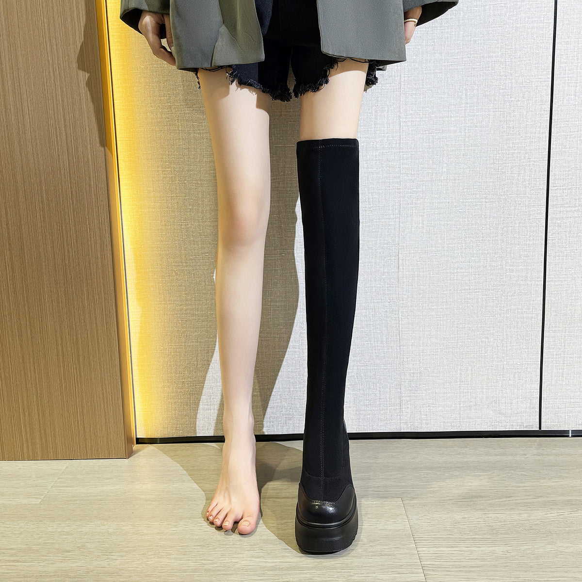 Women's Knee Big Tube Circumference Thick High-heeled Thigh Bottom High Leg Women's Leather Boots