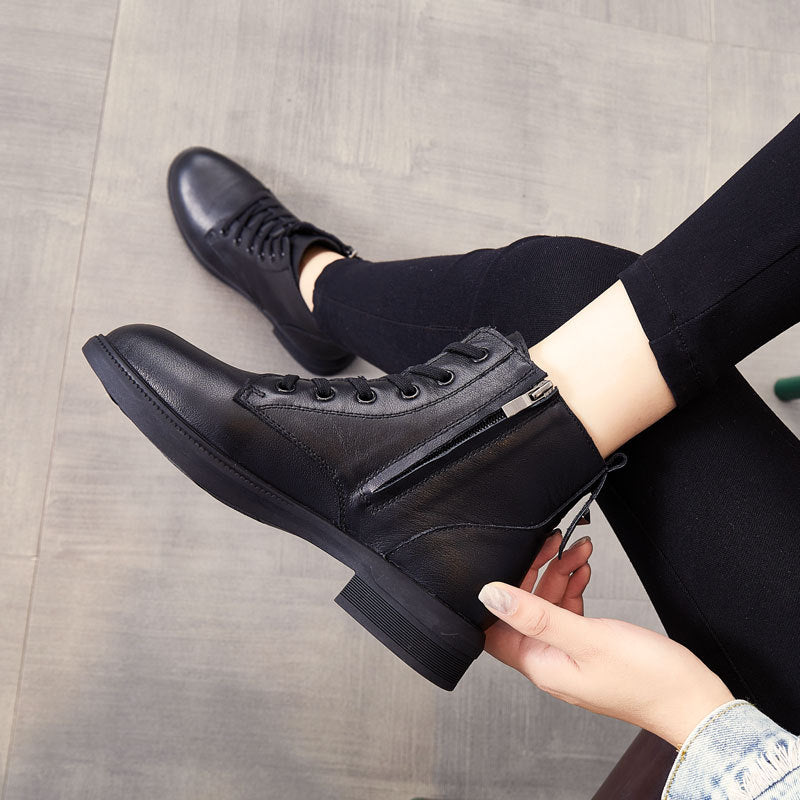 Women's Fleece-lined Thicker Flat Large Size Thick Women's Leather Boots
