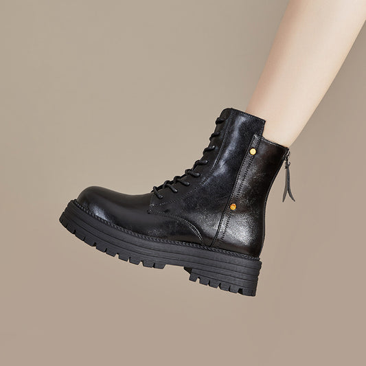 Women's Genuine Retro Fashion British Style Platform Women's Leather Boots