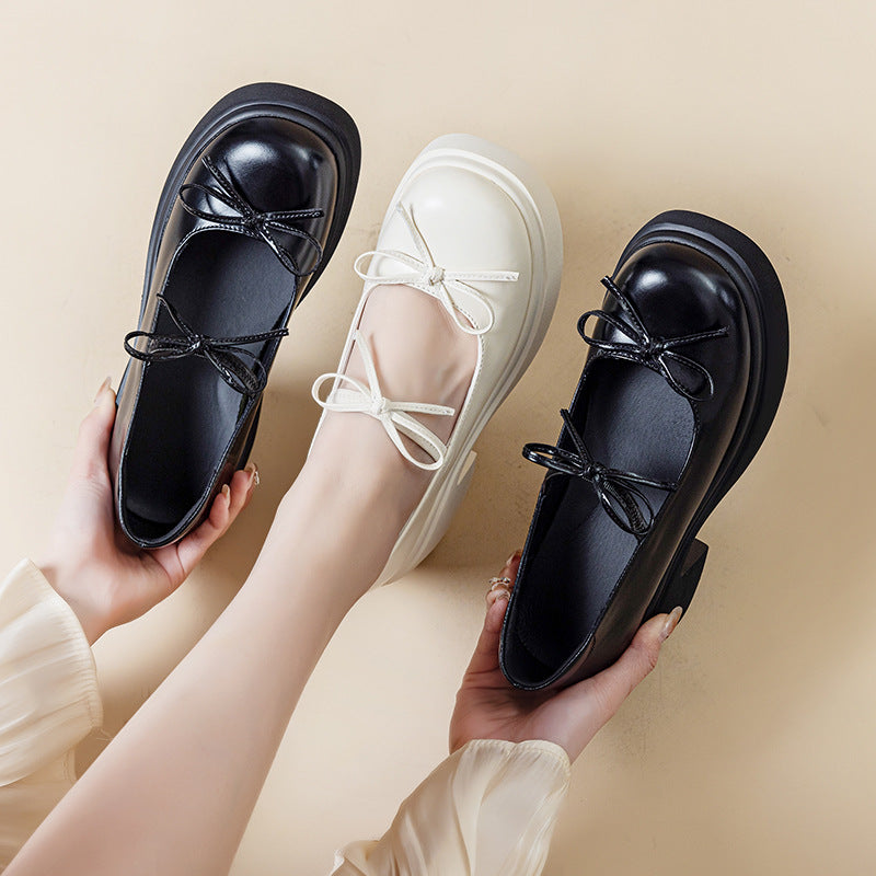 Women's Mary Jane Chunky Height Increasing Slip-on British College Women's Fashion Shoes